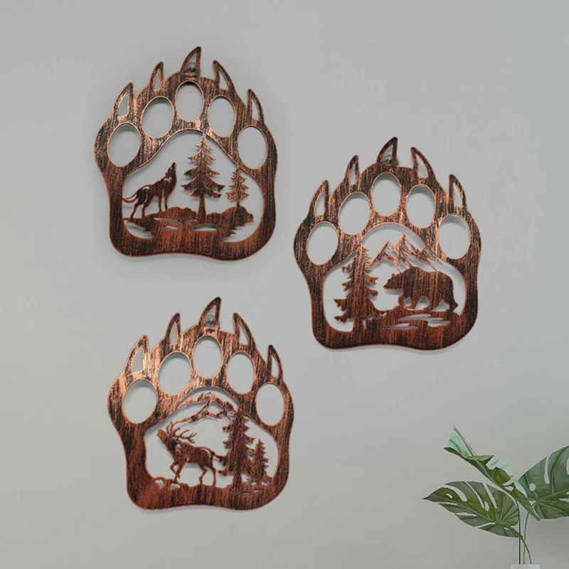 3PCS Indoor Decoration Supplies Metal Bear Decor With Forest Mountain Pine Trees Rustic Cabin Hunting Bear Decorations