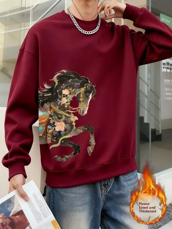 

Large Size 300 Pou Tee-Color Pattern Bury Sweatirt Men's Spring Autumn Casual Loose Comfortable Top