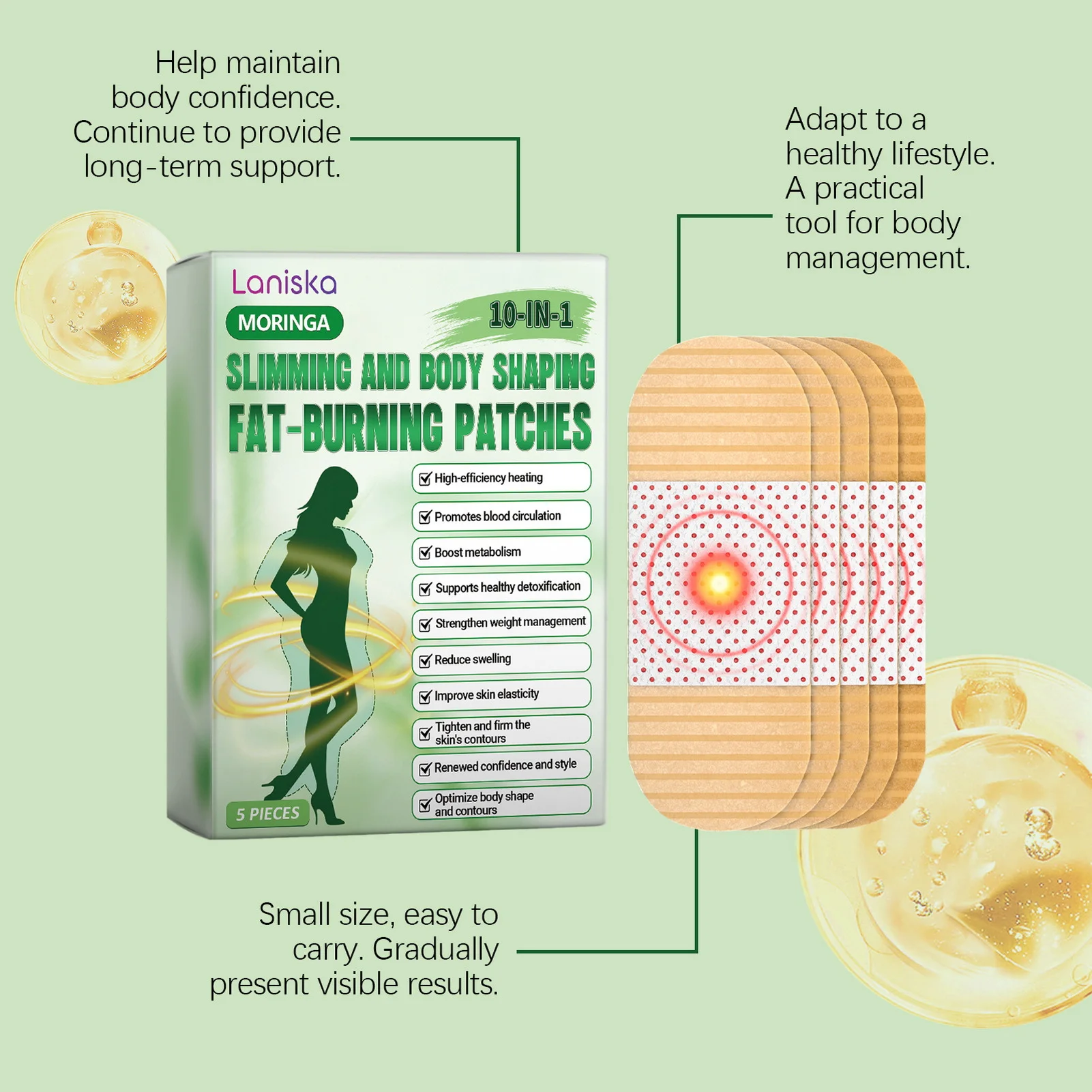 Body Slimming Patches 5 Pcs Natural Fat Burning Stickers Appetite Control Blood Sugar Balance Anti Aging Moisturizing Skin Care