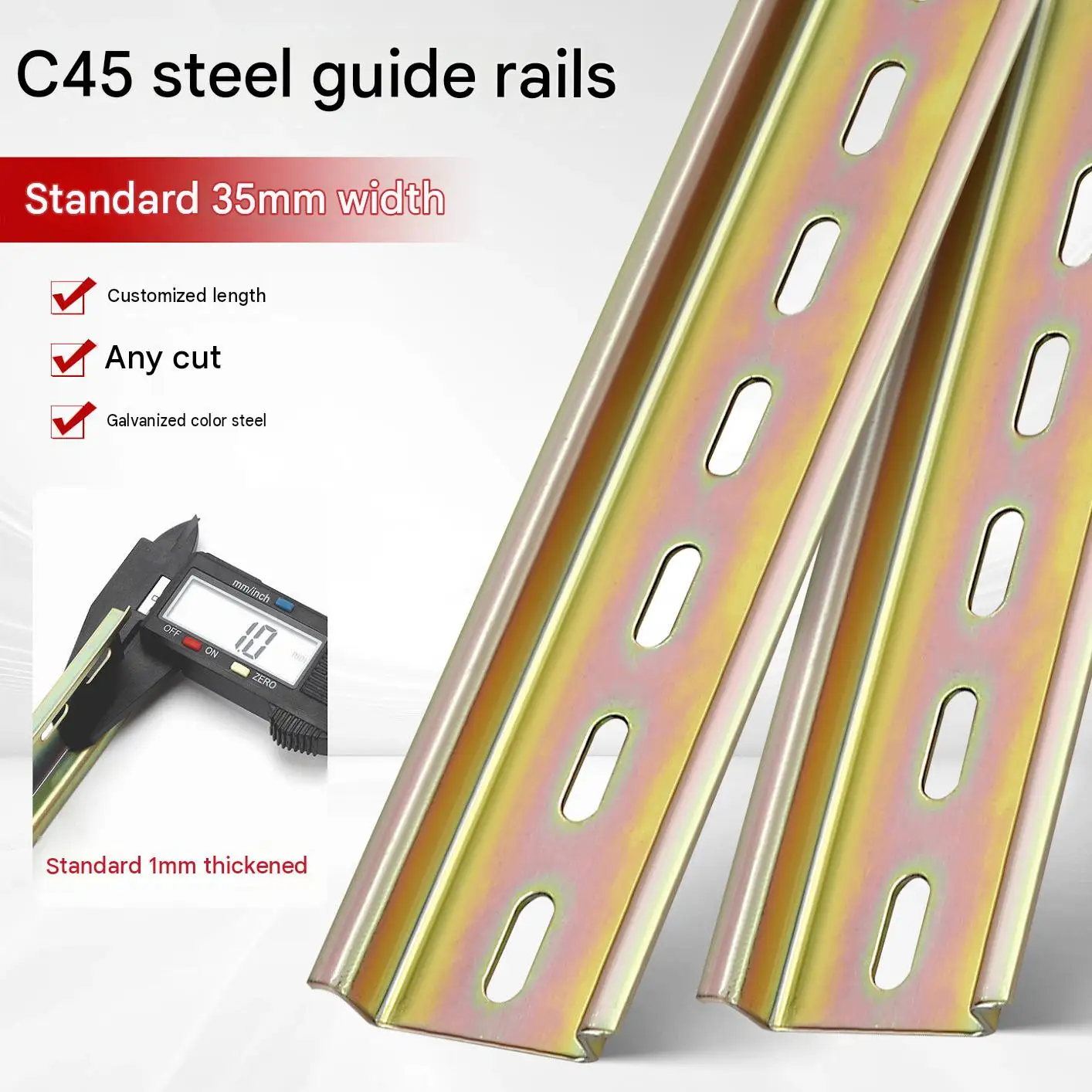 35mm DIN Rail C45 Steel Mounting Track for Circuit Breaker Electrical Distribution Box 10-50cm 0.8-1.0mm
