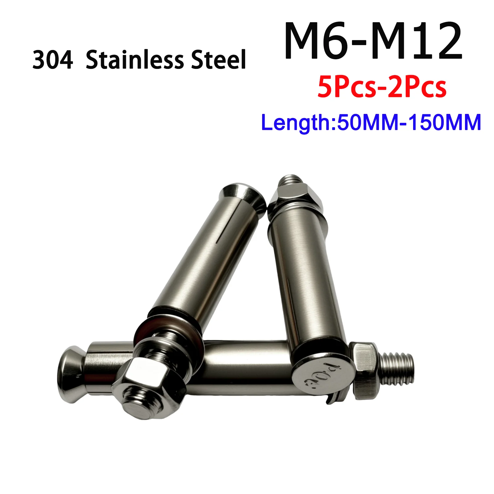 

2/3/5Pcs Expansion Bolt Screw 304 Stainless Steel M6 M8 M10 M12 Length 50mm-150mm Expansion Tube Concrete Anchors Bolts