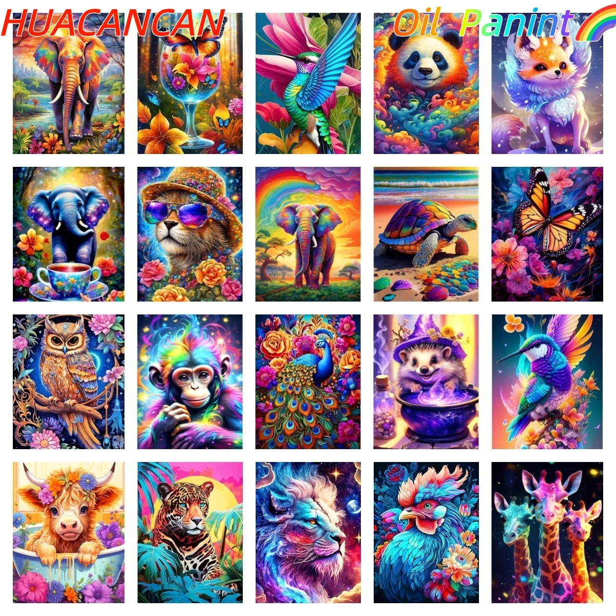 

Colorful Animal Lion and Elephant Digital Oil Painting DIY Kit - Frameless Digital Coloring Home Decor Adult Gift