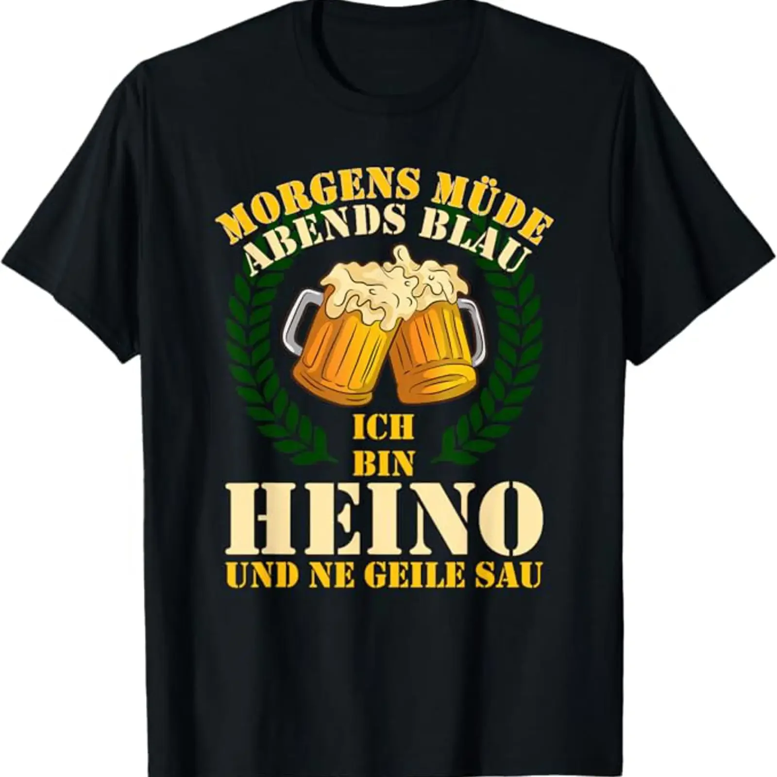 Men's Morning Tired Evening Blue Geile Sau Heino T Shirt vintage Washed Unisex Stretched homme streetwear Breathable Casual