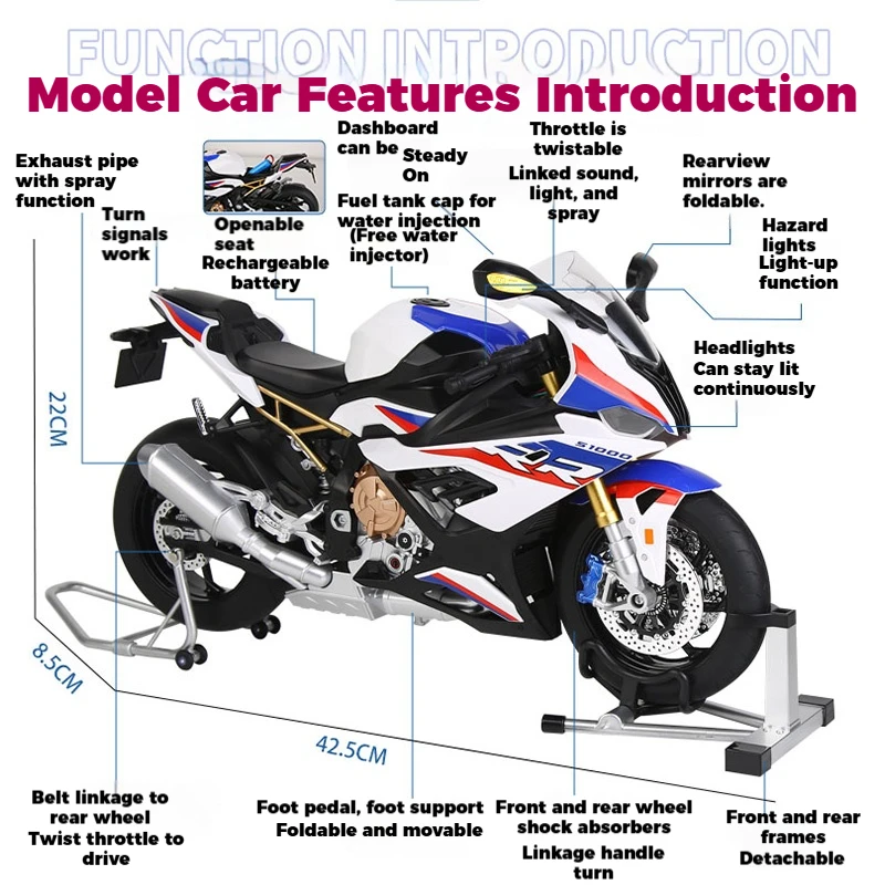 Spray 1:6 BMW S1000RR Alloy Metal Diecast Motorcycle Car Models