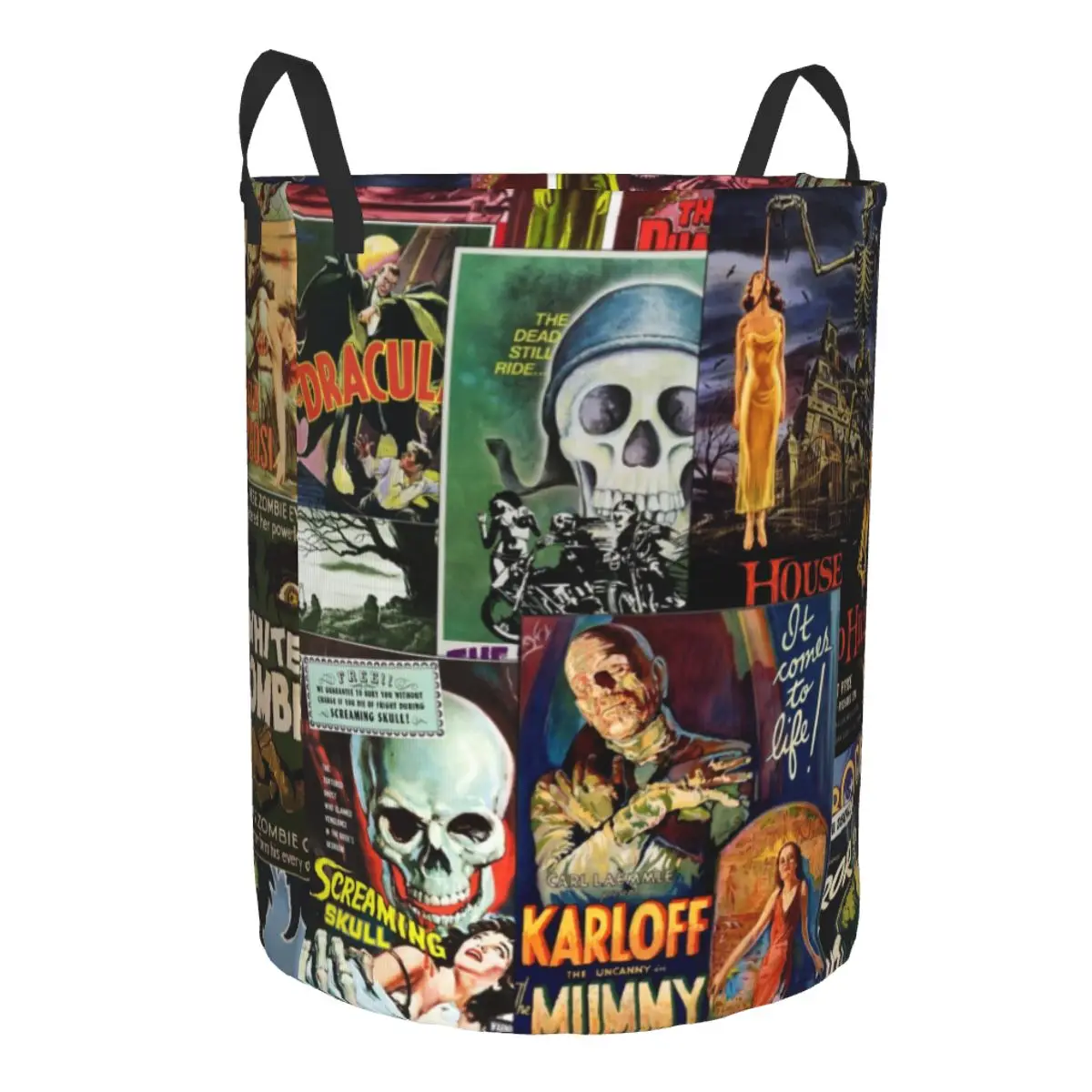 Custom Retro Monster Movies Collage Laundry Hamper Large Storage Basket Vintage Cinema Theater Film Gift Girls Boy Toy Organizer