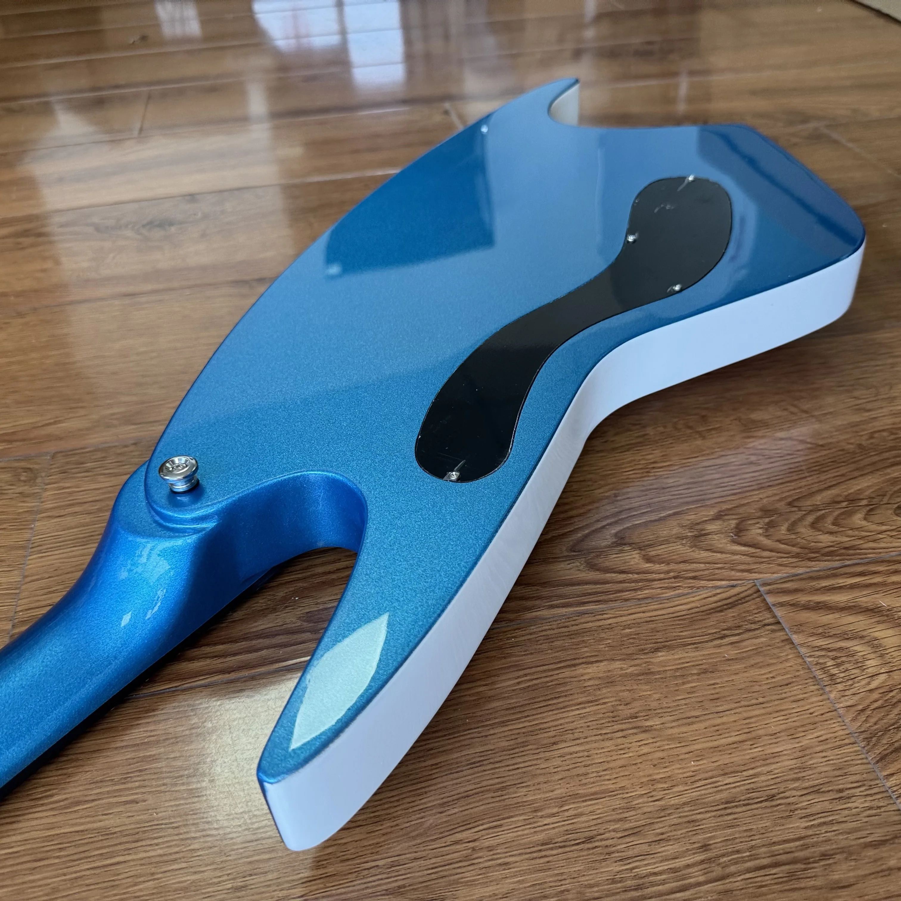Costom Electric Guitar-Contrasting Color Of Metallic Blue And Lvory White For The Body Silver Metal Guard Plate
