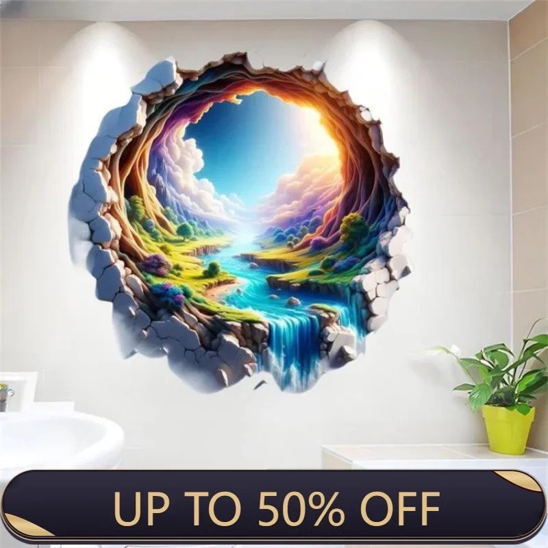 Living Room Porch Beautiful Artistic Conception Feng Shui Painting Bathroom Doors and Windows 3d Effect Self-pasted Stickers
