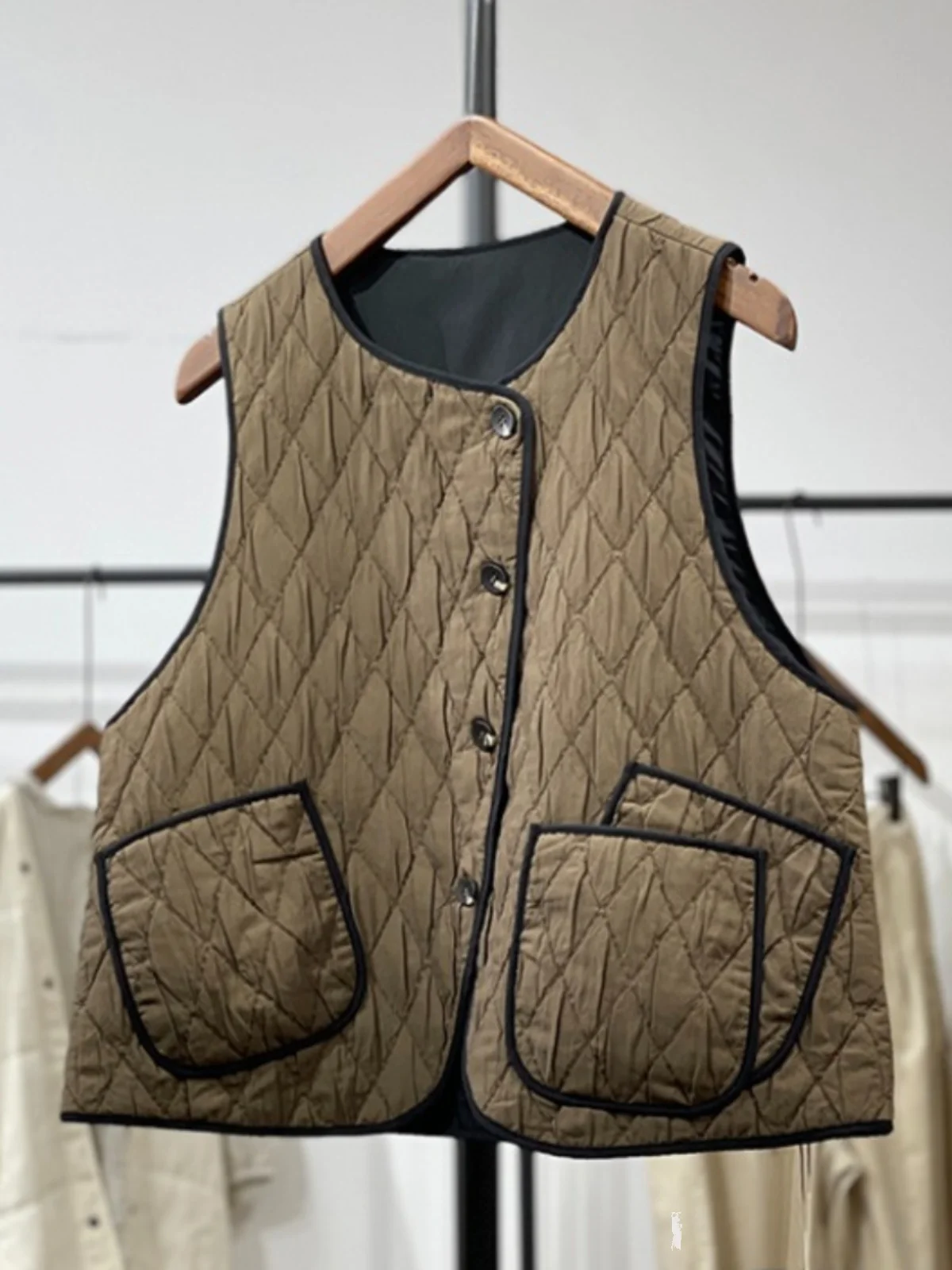 الرجعية اليابانية Sle ort مبطن القطن سترة المرأة ملابس خارجية الخريف الشتاء طبقات الماس نمط غير النظامية طول