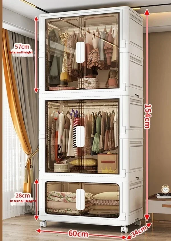 %Wardrobe Clothes Organizer Foldable Organizer Cupboard Movable Storage Cabinets for Home