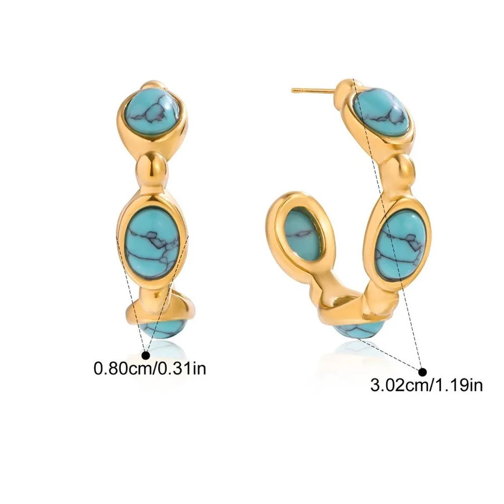 18K Gold Color C-Shape Earrings Simulated Pearls Stainless Steel Hoop Earrings Blue Turquoise Resin Pearl Pearl Earrings