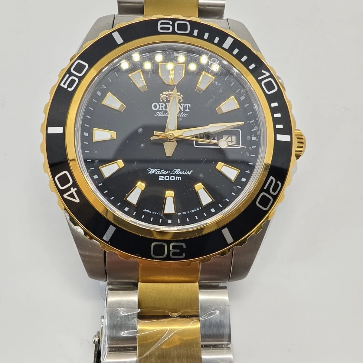 Orient Diver automatisch horloge blauwe wijzerplaat blauwe rand 200M waterdicht dag-datum stalen band lichtgevende markeringen heren sporthorloge