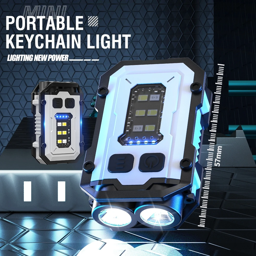 Mini Portable Keychain Flashlight Type-c Rechargeable EDC Torch with Magnet 8 Modes Powerful Work Light Camping Pocket Lantern
