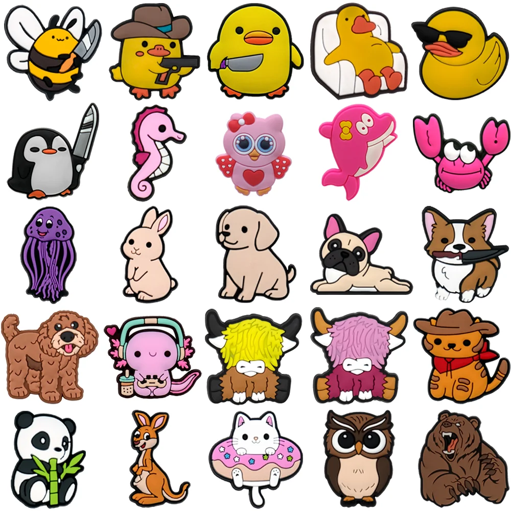 1/10/12/25PCS Cute Animal Shoe Charms,Cat Duck Accessories Pins for Sandals,Panda Cow Dog Shoes Clog Buckle Decoration