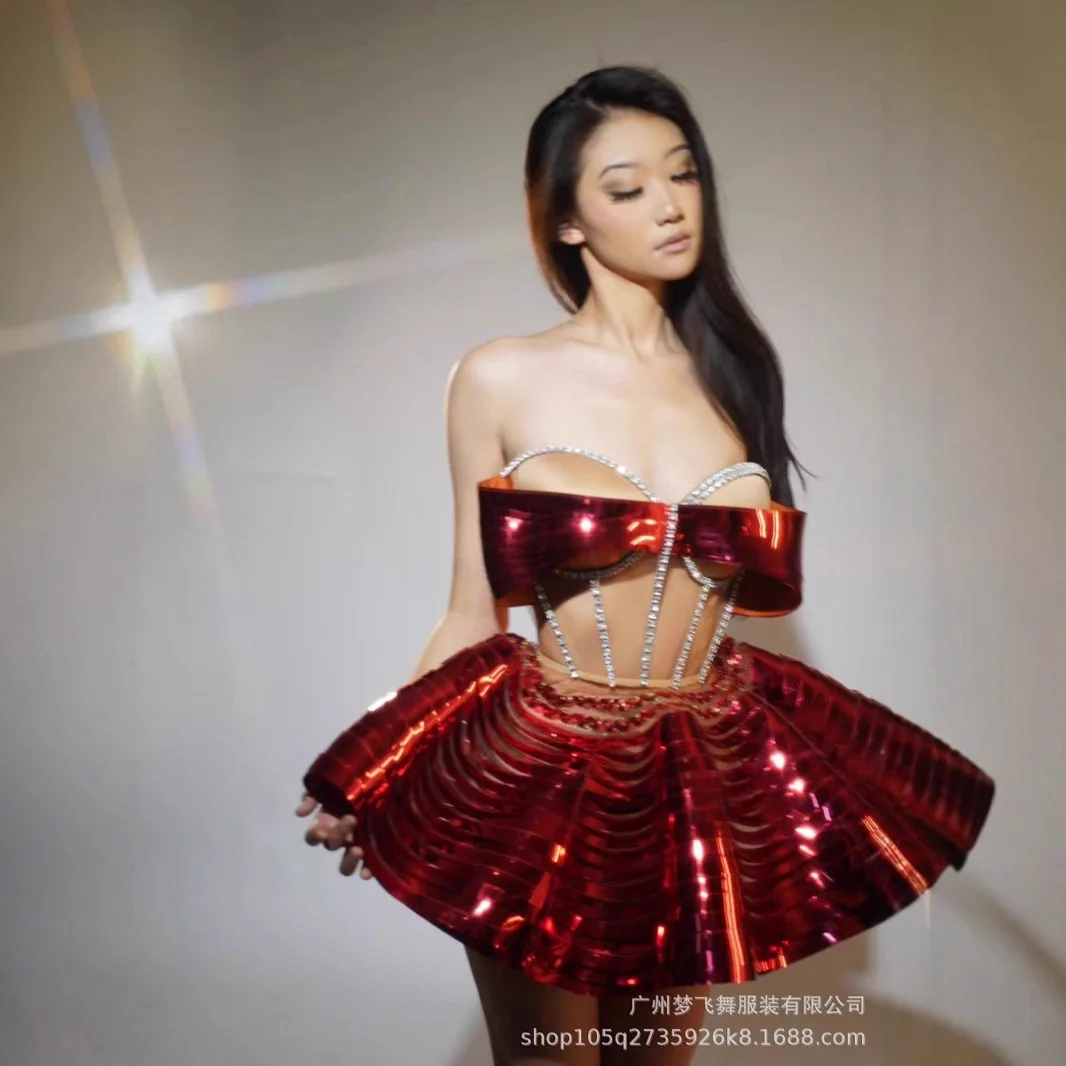 Masked Girl gold Sequin Mechanical Feel Girl Group Stage Performance Costume Party Studio Photo Shoot Dress