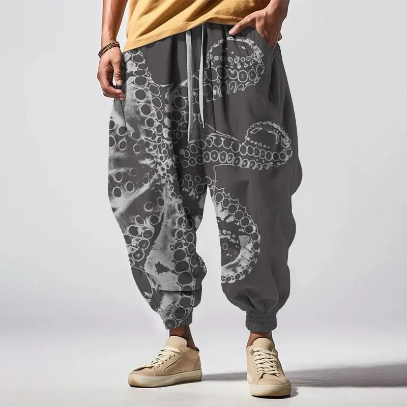 Harajuku Sweatpants Harem Pants Octopus Japanese Art Print Drawstring Sports Casual Long Trousers Autumn Elastic Waisted Bottom