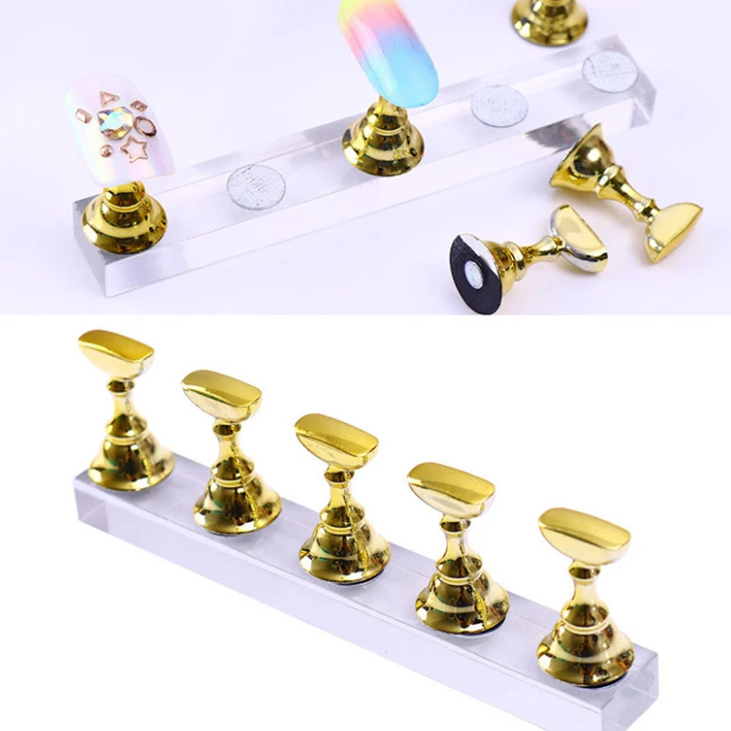 ABVS New Magnetic Acrylic Manicure Tools Nail Practice Hand Nail Exercises Pedestal Nail Supplies Nail Tips Display Stand gold