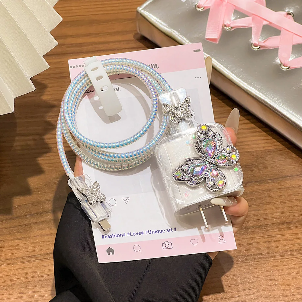 Colorful Butterfly Charging Data Cable Protector Cover  Winder Accessories for iPhone 16 18/20W Fashion Charger Protective Case