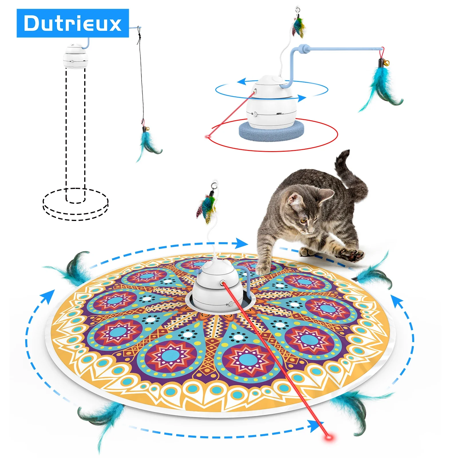 Electric Cat Toy USB Charging 360 Rotating Interactive Toy and Cat Feather Toys 4 in 1 Recharge Cat Exercise Toys Cats Supplies