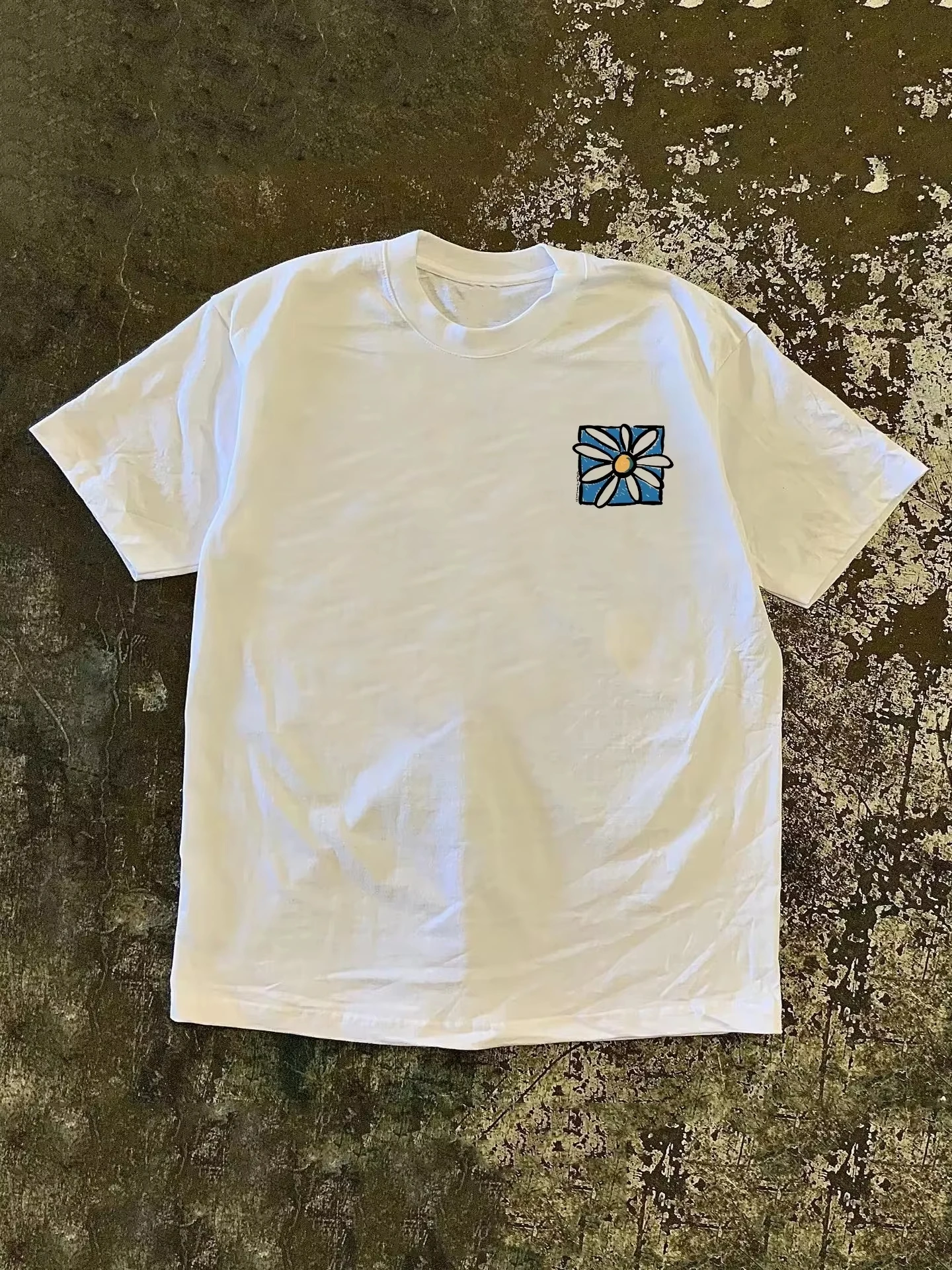 Camiseta de manga corta de gran tamaño con estampado de flores coreanas en ambos lados, Camiseta holgada informal de algodón a la moda para hombres y mujeres