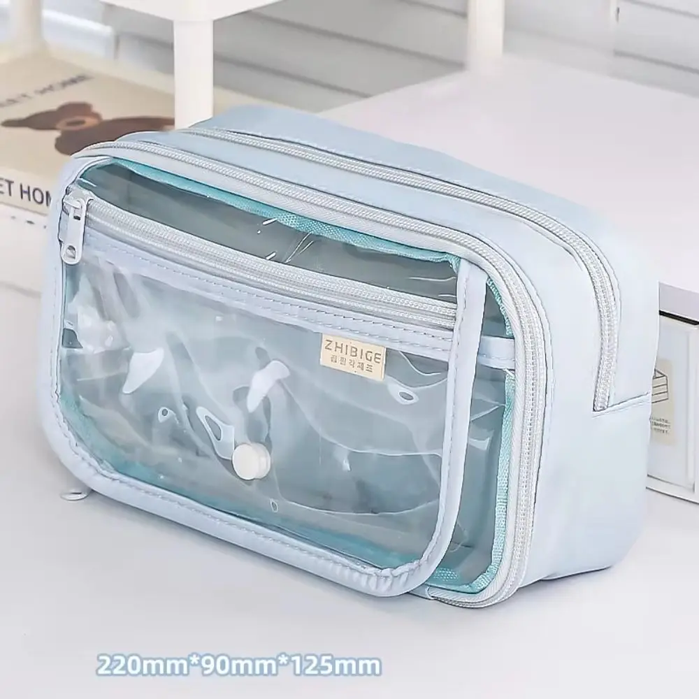 Portable Multi-layer Transparent Pencil case Large Capacity Waterproof Transparent Pen Bag Cute Zipper Stationery Box Travel