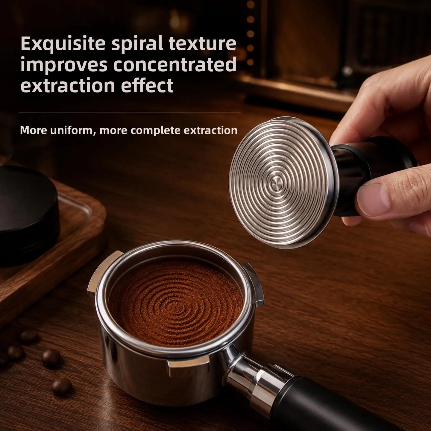 51/53/58mm Double Spring Loaded Coffee Tamper Adjustable Stainless Steel Coffee Impact Tamper Ripple Base Constant Pressure