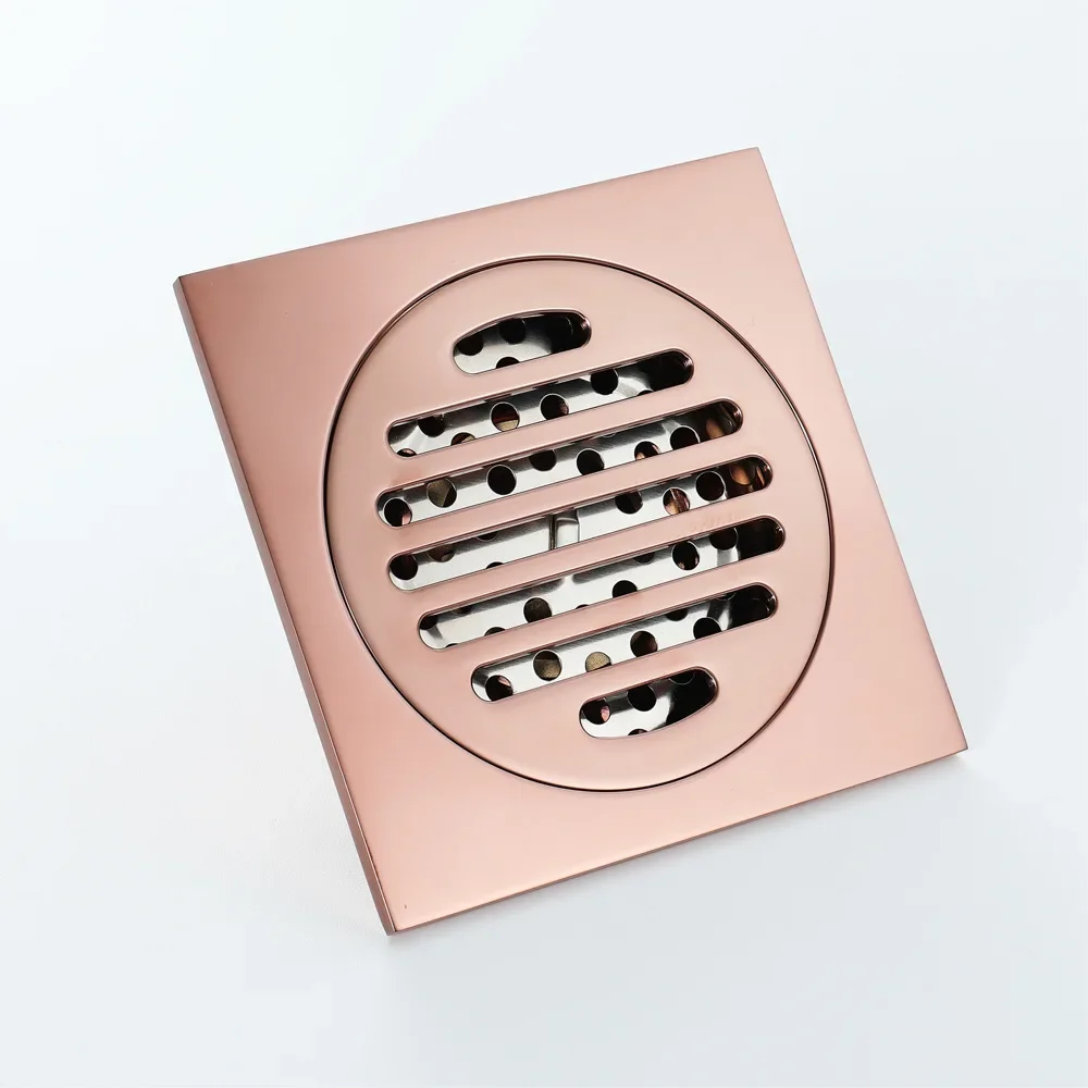 Rose Gold Floor Drains Brass Shower Floor Drain Bathroom Deodorant Euro Square Floor Drain Strainer Cover Grate Waste