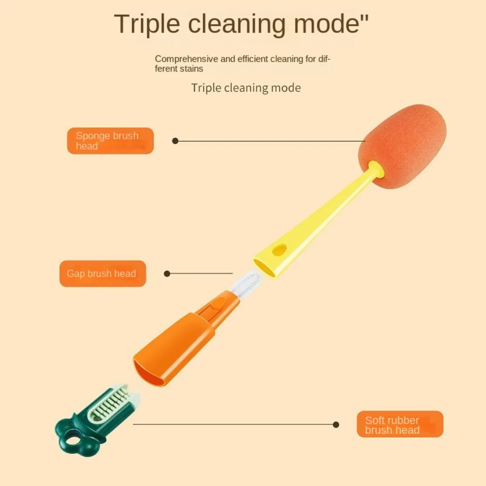 Set Sikat Botol Bayi Kepala Lembut Rotasi 360 Derajat Air Sikat Pembersih Botol 3 In 1 Set Sikat Botol Alat Pembersih Cangkir