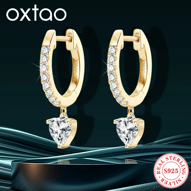 

OXTAO 0.5ct Moissanite Dangle Hoop Earrings for Women Sparkling Heart Shaped Earrings Engagement Accessories Fashion Jewelry