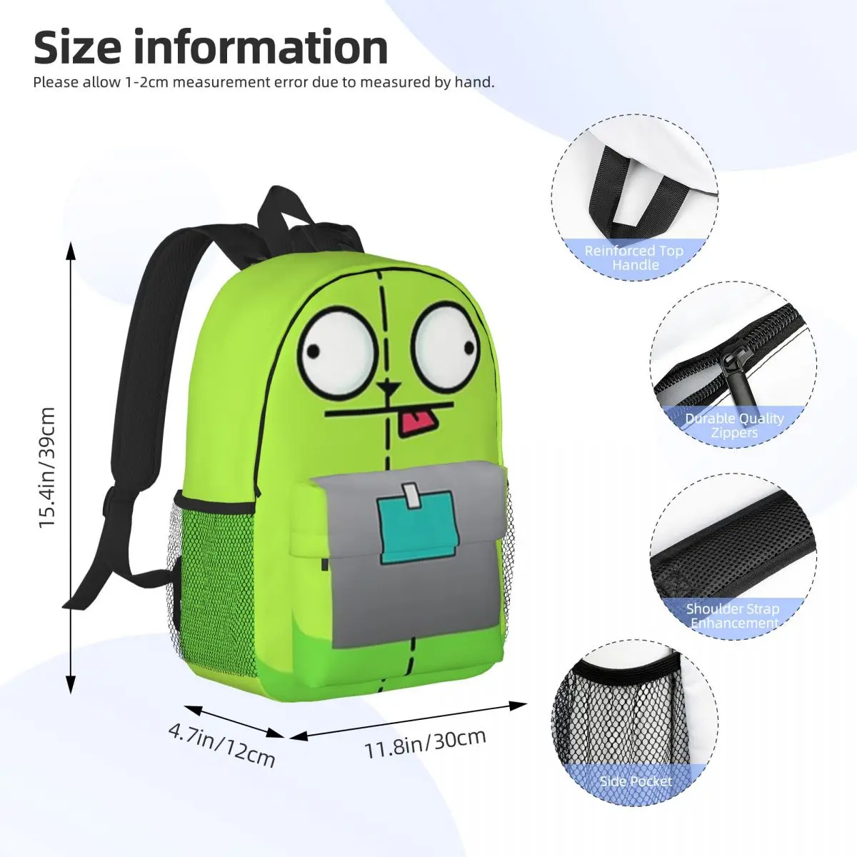 ¡INVADOR ZIM! GIR BACKPACK Mochila duradera de 15 pulgadas: diseño ergonómico y liviano para brindar comodidad y comodidad