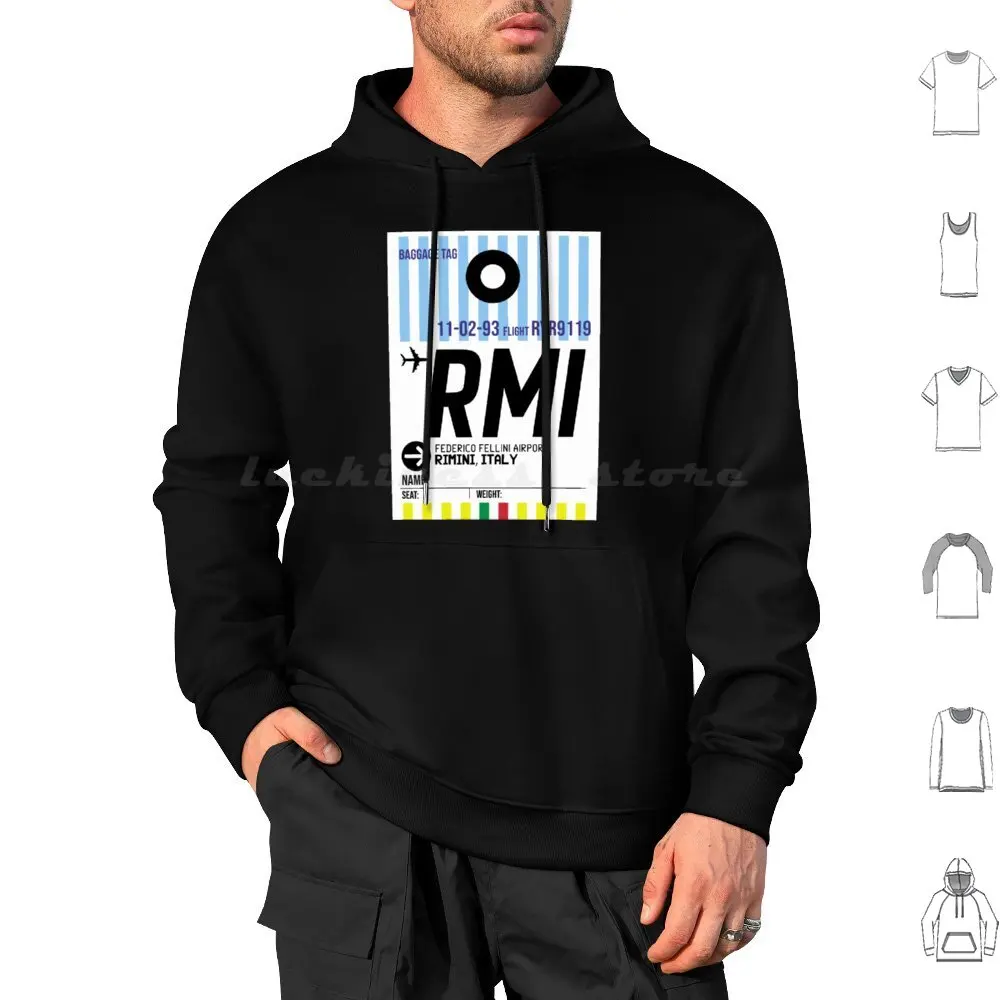 Federico Fellini International Airport ( Rmi ) Baggage Tag Hoodie cotton Long Sleeve Rimini Italy Emilia Italia Rimini