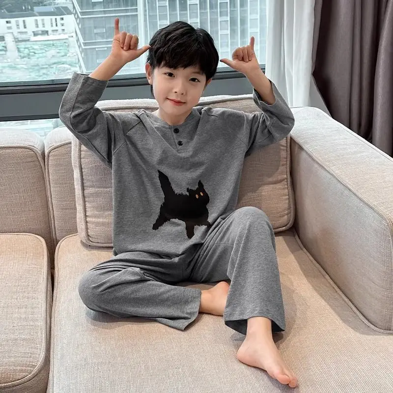 Boys' Cartoon Pajamas Long Sleeve Home Wear Set Spring Autumn Kids' Lightweight Breathable Air Conditioning Suit for Boys