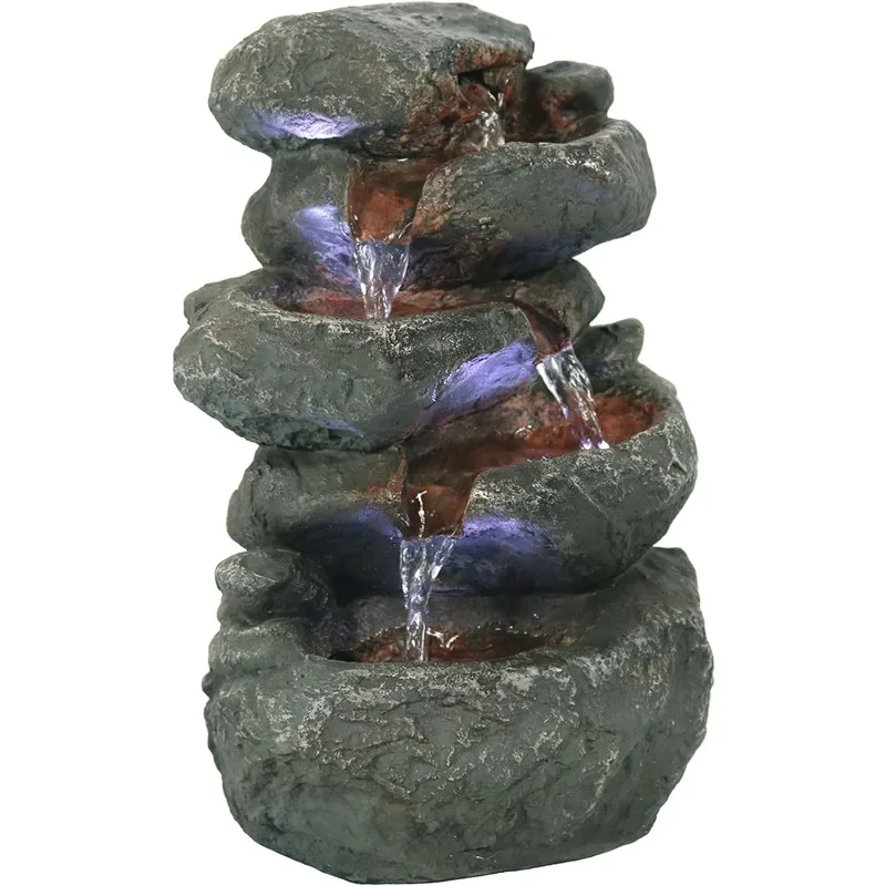 Stacked Rocks 10.5 Inch Indoor Tabletop Water Fountain with LED Lights - Quiet Sounds