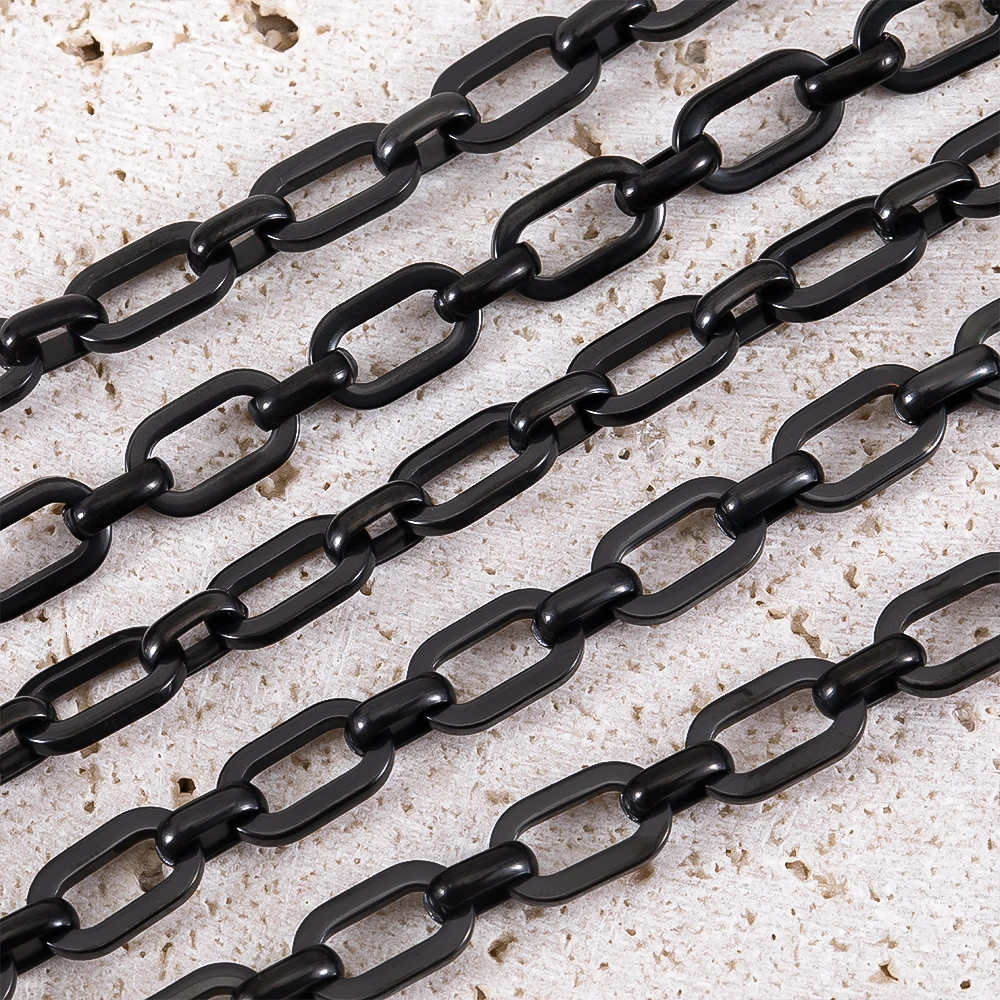 1Meter Black Stainless Steel Square Rolo Cable Chain - Fade-Proof DIY Jewelry Making Supplies for Men Necklace Bracelet Crafting