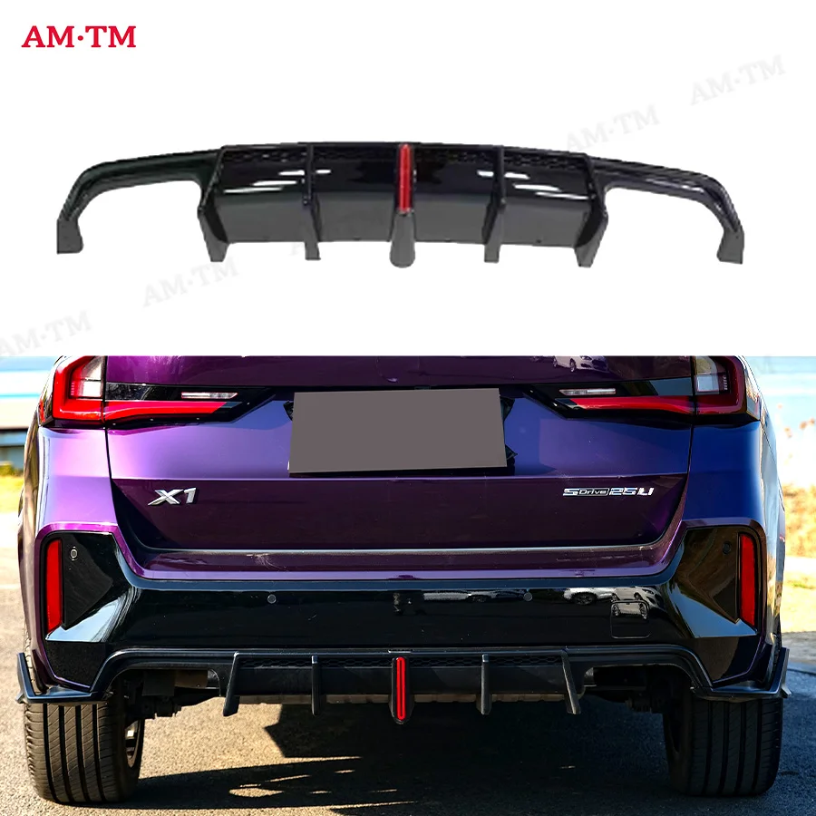VTEN Style Heckdiffusor mit LED-Licht für BMW X1 U11 2024+ Glänzend Schwarze Heckstoßstangen-Lippe Splitter Auto-Zubehör