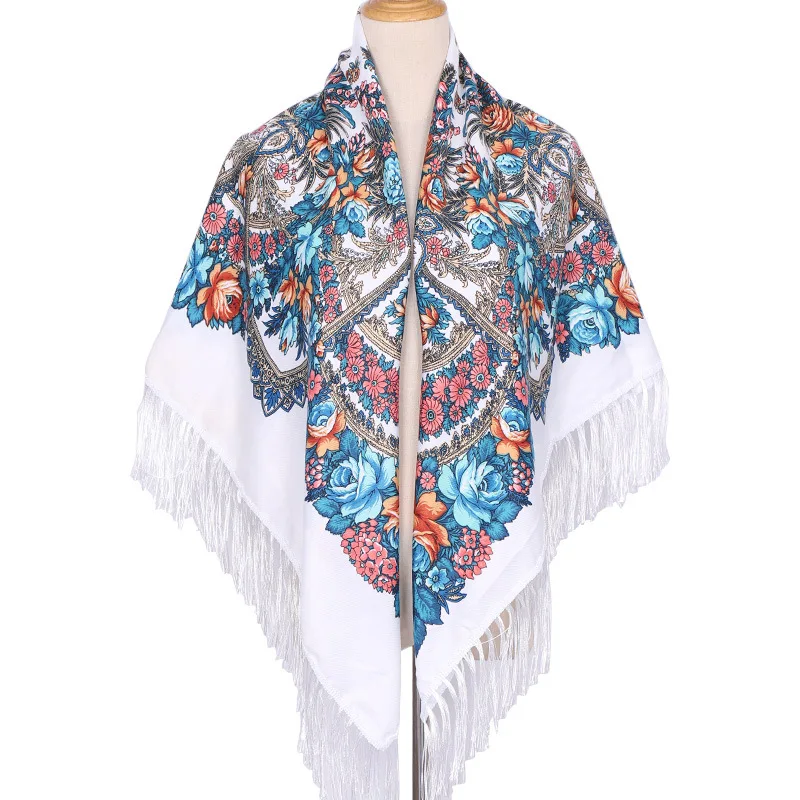 Bohemian Shawl Women Scarf Square Autumn and Winter Warm Cloak Printed Tassel Headscarf Retro Blanket Large Size Bufanda