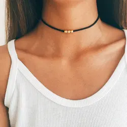 Japan and South Korea Harajuku black leather rope metal tube necklace female short neck collar necklace choker female clavicle