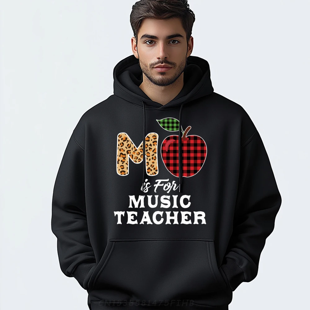 

M Is For Music Teacher Leopard Buffalo Plaid Christmas Men Pullover Hoodies High Quality Student Polyester Fiber Sale Feminist