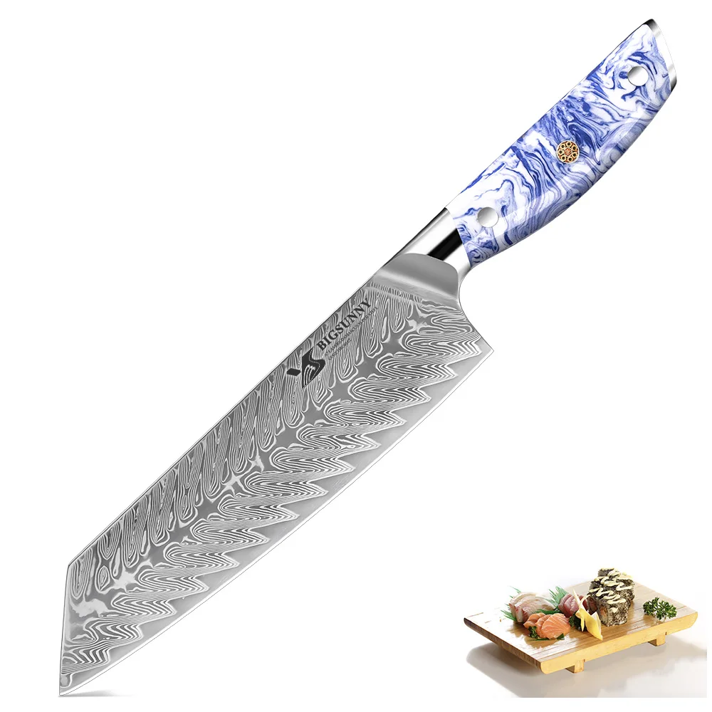 

BIGSUNNY 67 Layer Damascus VG10 Steel 8 Inch Kiritsuke Chef Knife Unique Blue and White Porcelain Handle