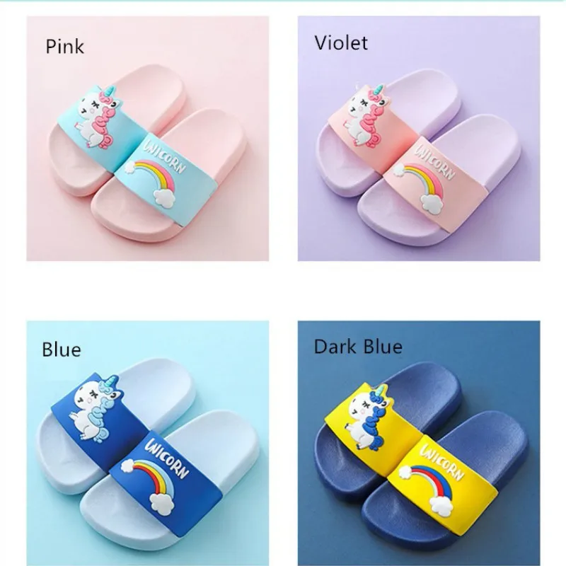 Zapatillas de unicornio para niños y niñas, zapatos de arcoíris para bebés, zapatillas de playa de animales de dibujos animados, zapatillas de