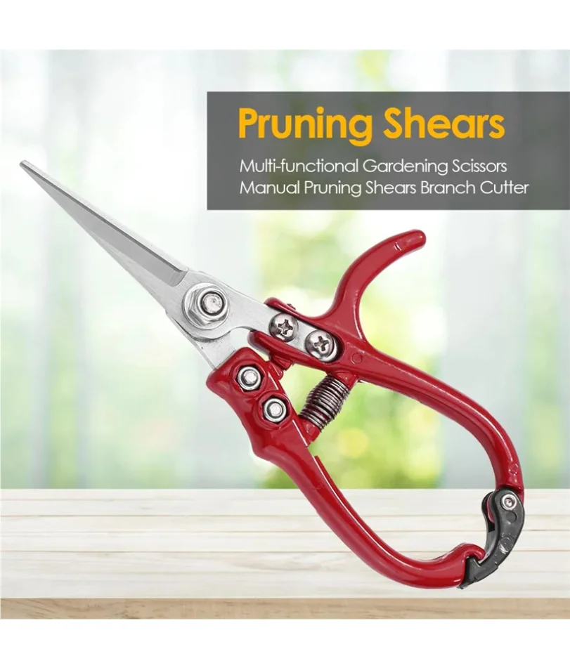 

Multi-functional Garden Scissors Manual with Safety Buckle Stainless Steel Spring Gardening Pruning Shear Branch Plant Cutter