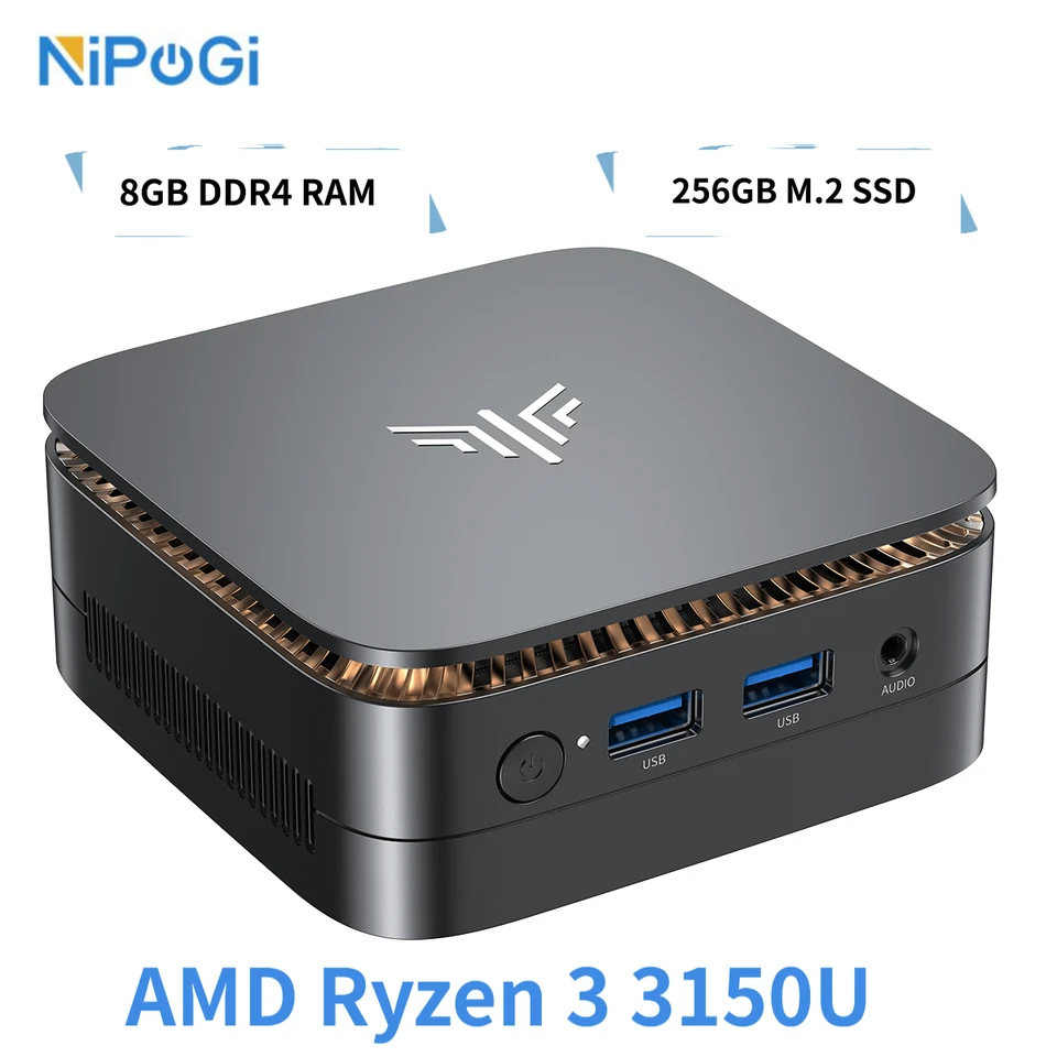 NIPOGI Mini PC AMD Ryzen 3 3150U (Beats N150/N97) 8GB RAM 256GB