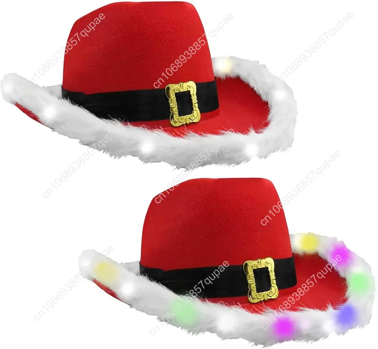 

Santa Cowboy Hat with White Edge and Feather Trim Western Christmas Hat Holiday Wear Perfect for Ranching Festive
