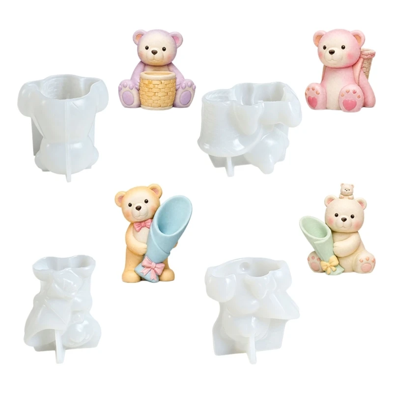Bären-Gipsgussformen-Set, 4-teiliges 3D-Bärentier-Silikon-Kerzenformen für Wachs-Bastelgießen und handgefertigte Kerzenseife – Detail 1