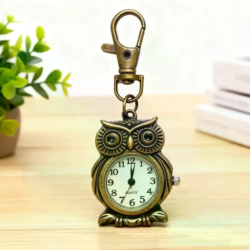 Tiny Cute Owl Shaped Pendant Pocket Watch For Kid Men Women Retro Quartz Pocket Clock Gifts Arabic Numerals Dial