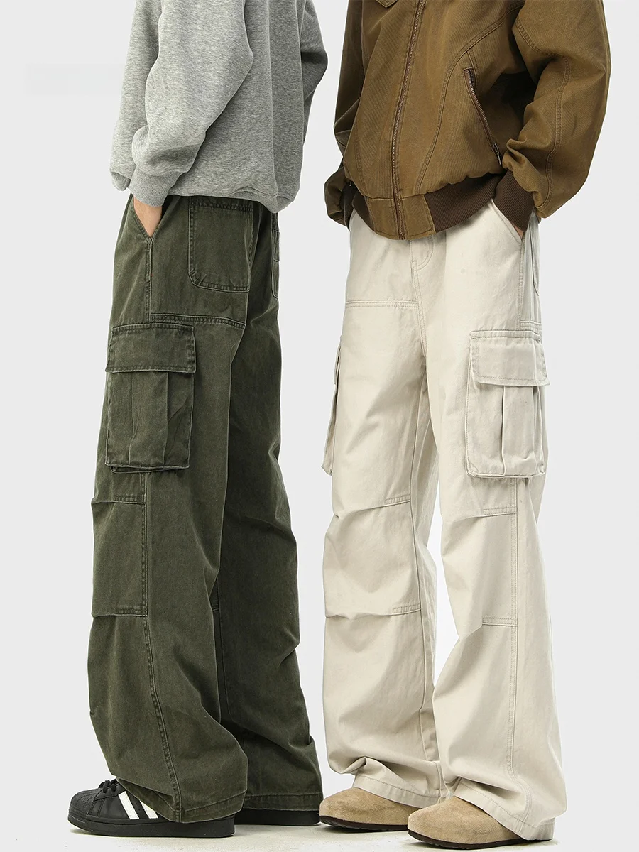 

American High Street Multi-ket Work Pants Men's Spring Autumn Pure Cotton Casual Straight Leg Pants CleanFit Long Pants