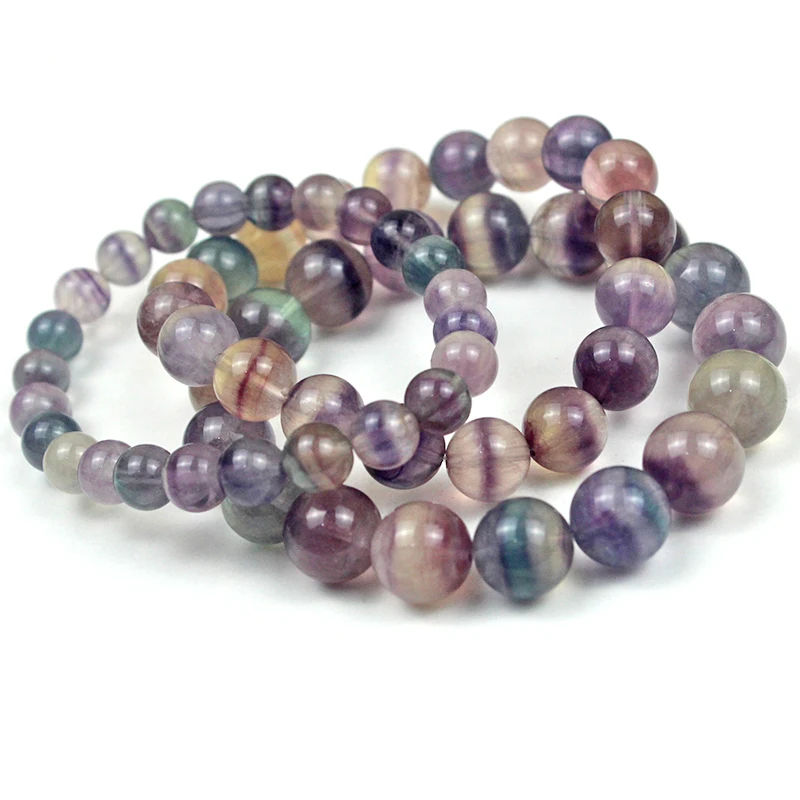 Natural Stone Superior Quality Rainbow Fluorite Bead Bracelet Women Reiki Healing Lucky Stretchy Mala Bangles Crystal Jewelry