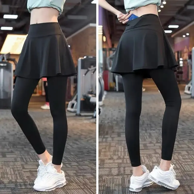 The New Yoga Tennis Skirt Women\'s High Waist Slimming Sports Training Short Skirt Two-layer Anti-empty Half-length Pleated Skirt