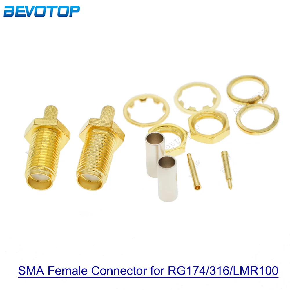 

SMA Female Type Straight Connector Crimp RG174 RG316 LMR100 RF Connector Gold Plated 50 Ohm High-Quality 10Pcs/Lot