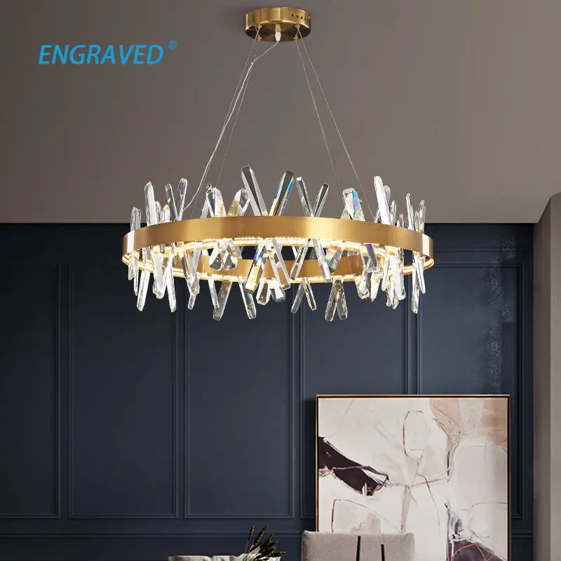 

Modern Crystal Chandelier Luxury Round Living Room Golden Chandelier Restaurant Art Designer Creative Interior Decorative Lamps