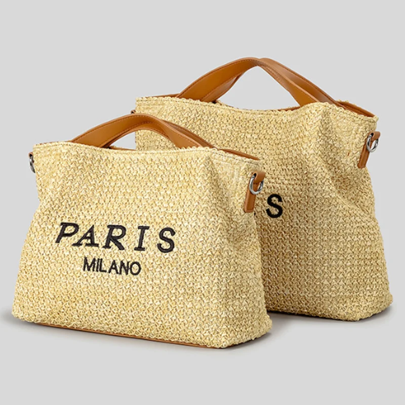 New Grass Woven Women's Bag Summer Vacation Beach Bag Letter Embroidery Large Capacity Tote Bag Shoulder Crossbody Bag view 6